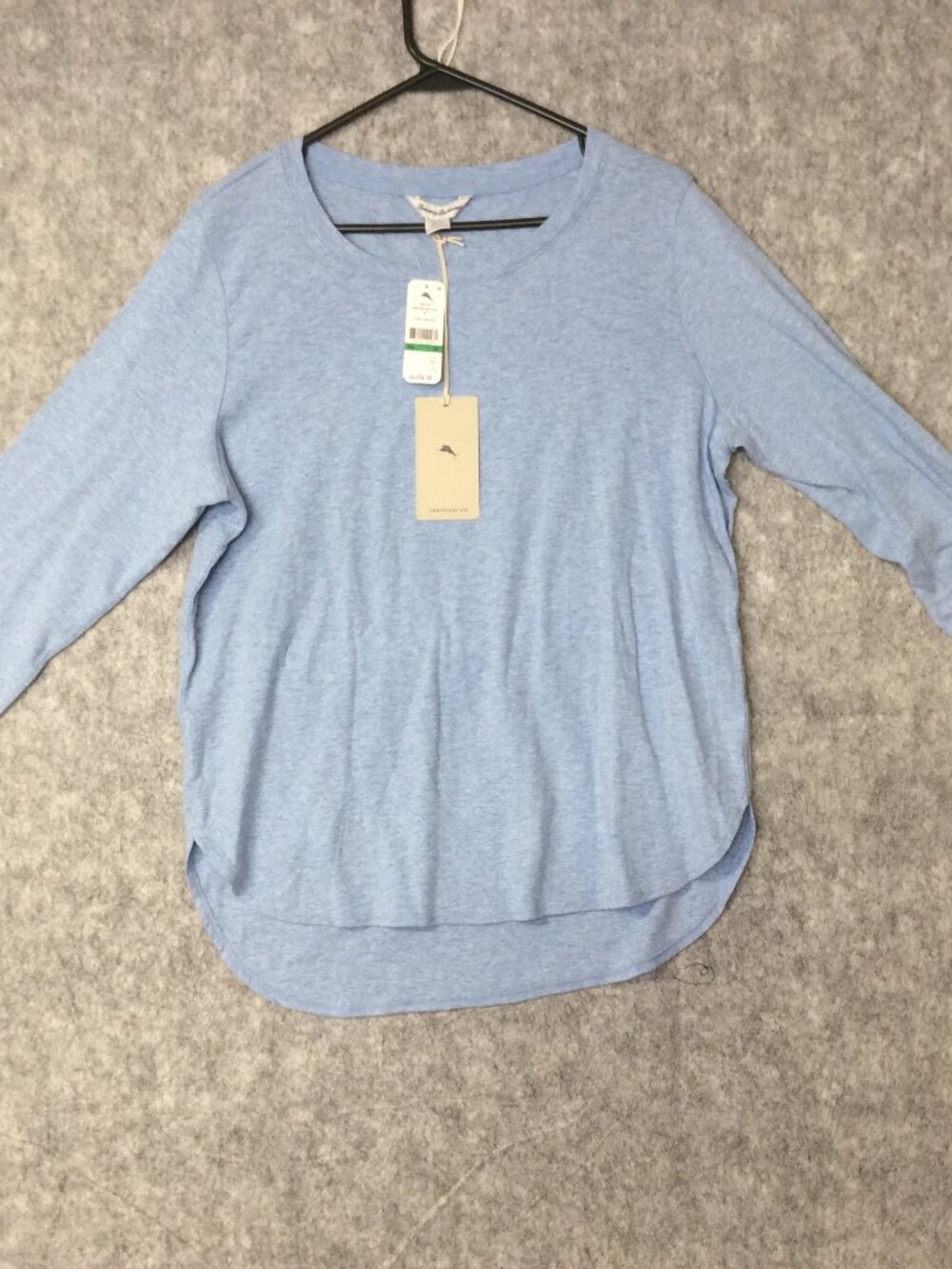 Tommy Bahama Womens T Shirt Blue Cotton Heather 3/4 Sleeve Lightweight Top L NWT